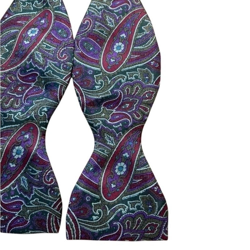 Tie Rack Mens Silk Bow Tie Purple Green Paisley Self Tie Formal Wedding Tie